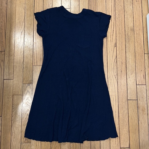Navy blue ribbed T-shirt dress - Picture 4 of 11